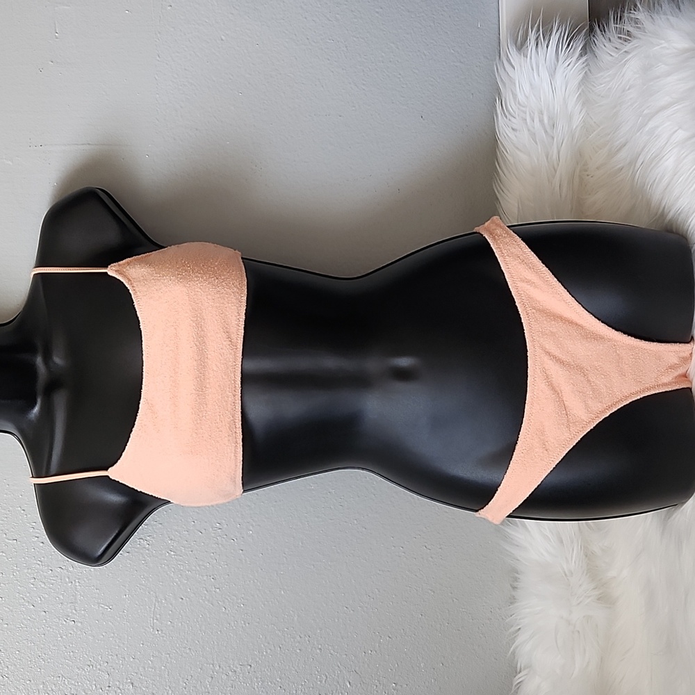 Peach Terry cloth cheeky coverage swimsuit set - Picture 1 of 7